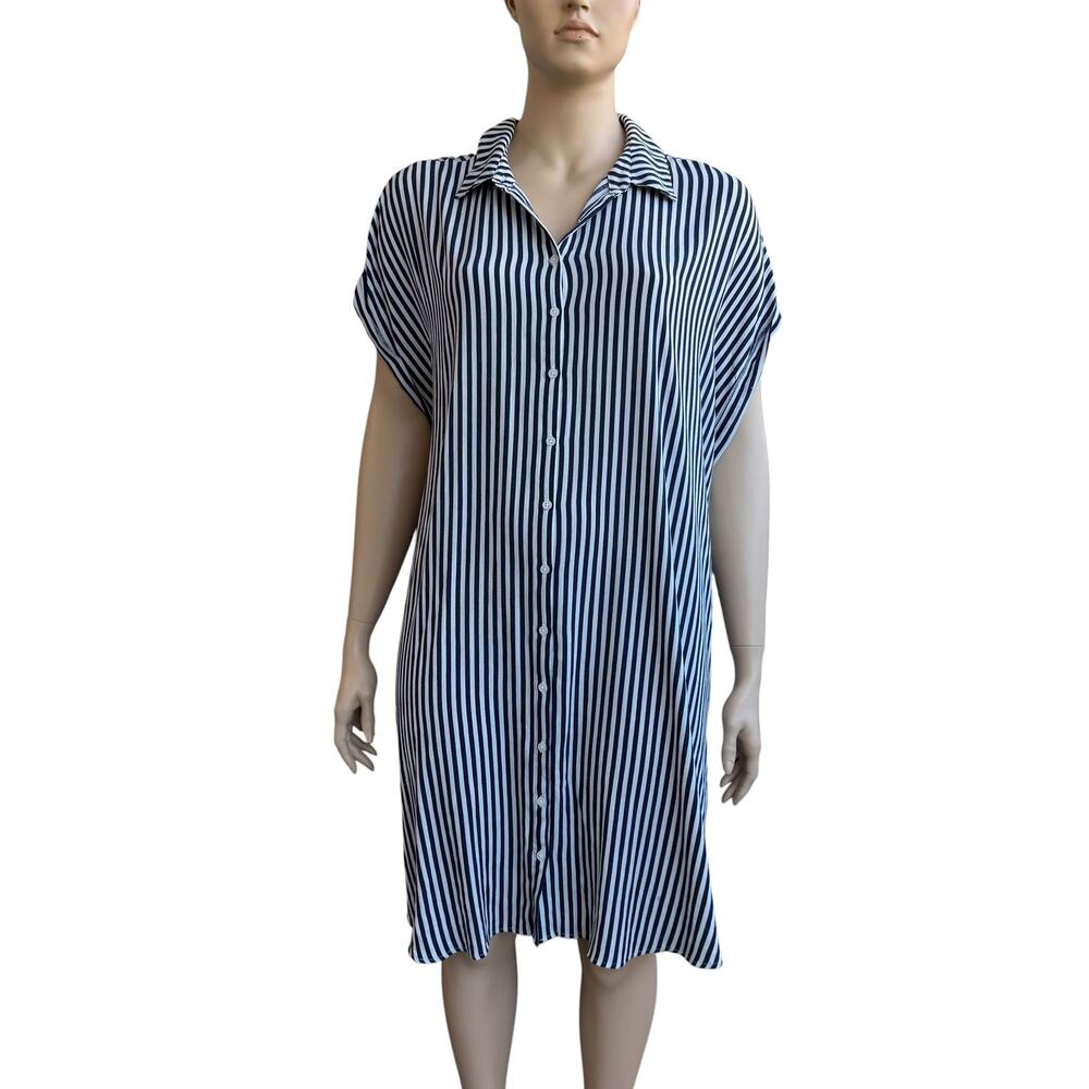 Torrid Blue White Striped Sleeveless Button Front Shirt Dress NWOT Sz 3 3X 22 24